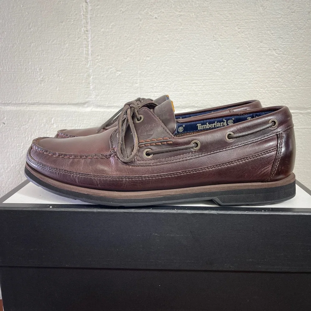 Timberland 55596 Brown Leather Boat Shoes Moc Toe Loafers Slip On Men's 12 M